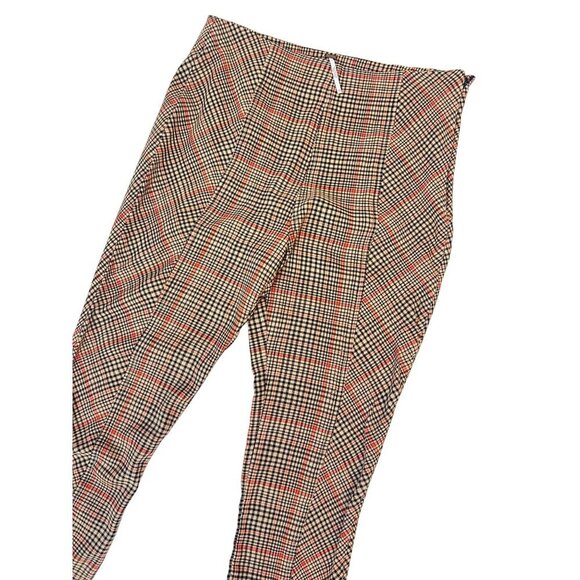Free People Flyin High Black and Tan Plaid Slit Hem Skinny Pants Women's 12 - Picture 4 of 6